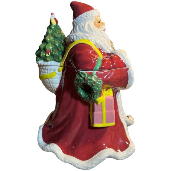 SPODE "Christmas Tree" Santa Handpainted Ceramic COOKIE JAR Holiday 10.75" tall - Picture 2 of 16